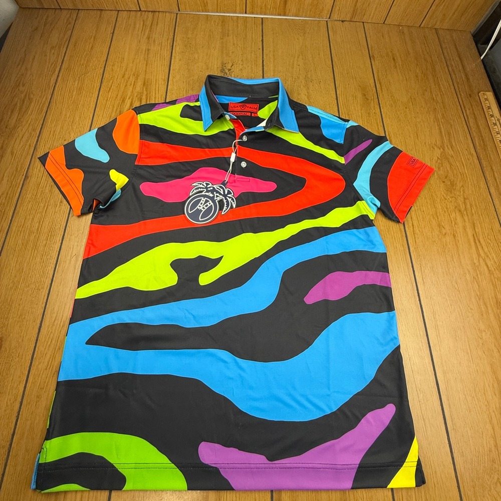 USA Palm Quantum Golf Polo Mens Large Silky Soft Multi Color Abstract PL1221-L